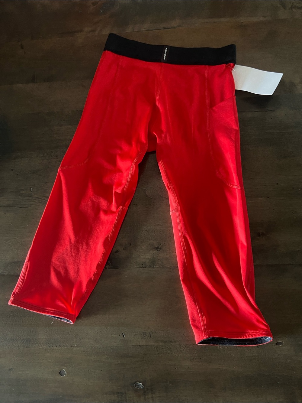 Kids Nike Red Active 3/4 Leggings with Black Waistband